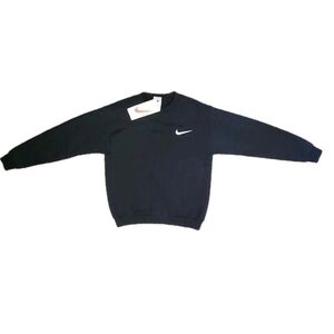 Nike Classic Swoosh Youth Med Black Crew Sweatshirt White Tag Vtg Kids 90s USA